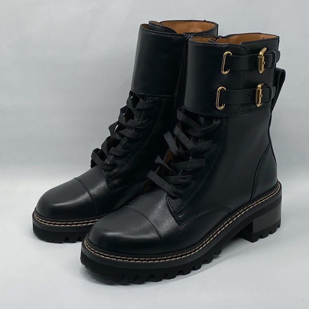 See By Chloe Mallory Leather Combat Boots size 35.5